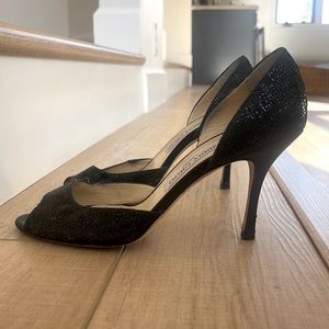 Authentic Jimmy Choo black logan glitter d'orsay peep toes